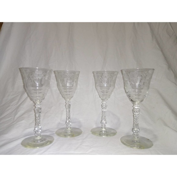 Libbey rock Sharpe Halifax floral blossoms Sherry/wine goblets (set of 4) - Picture 1 of 5